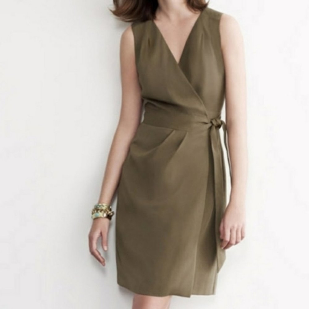 Olive Faux-Wrap Sleeveless Dress